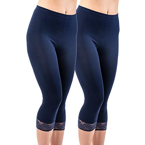 HERMKO 5722 2er Pack Damen 3/4-Leggings mit Spitze, Farbe:Marine, Größe:36/38 (S) von HERMKO