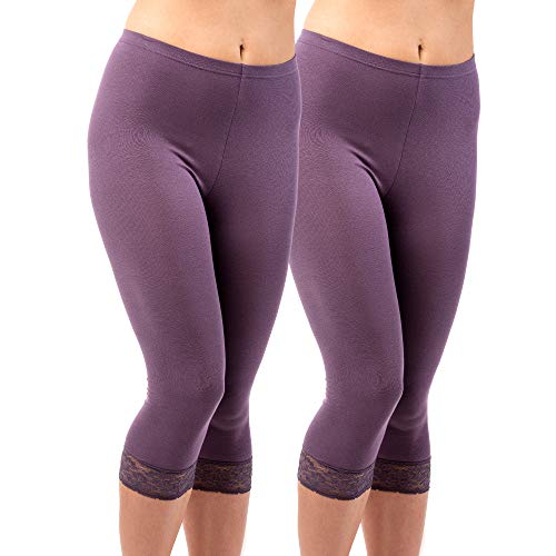 HERMKO 5722 2er Pack Damen 3/4-Leggings mit Spitze, Farbe:Pflaume, Größe:40/42 (M) von HERMKO