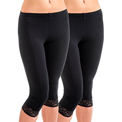 HERMKO 5722 2er Pack Damen 3/4-Leggings mit Spitze, Farbe:schwarz, Größe:32/34 (XS) von HERMKO