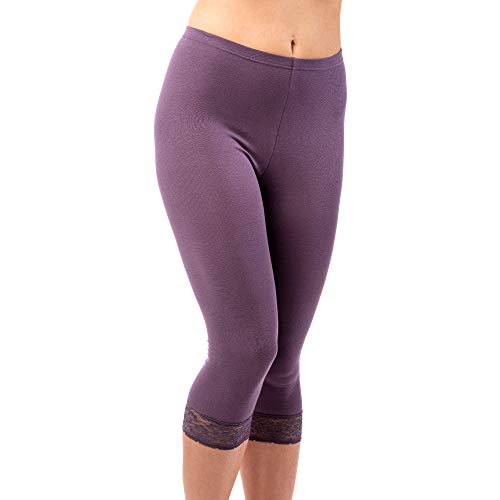 HERMKO 5722 Damen Capri-Leggings mit Spitze, Farbe:pflaume, Größe:32/34 (XS) von HERMKO