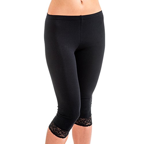 HERMKO 5722 Damen Capri-Leggings mit Spitze, Farbe:schwarz, Größe:32/34 (XS) von HERMKO