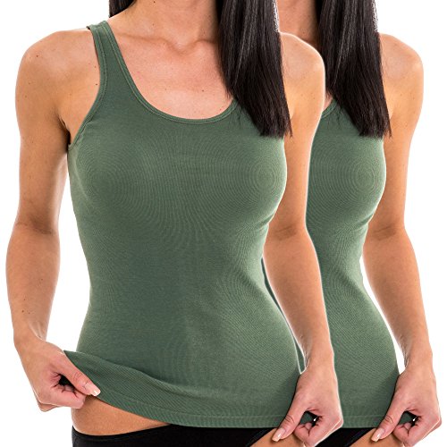 HERMKO 61310 2er Pack Damen Tank Top Funktionsunterwäsche, Farbe:olive, Größe:32/34 (XS) von HERMKO