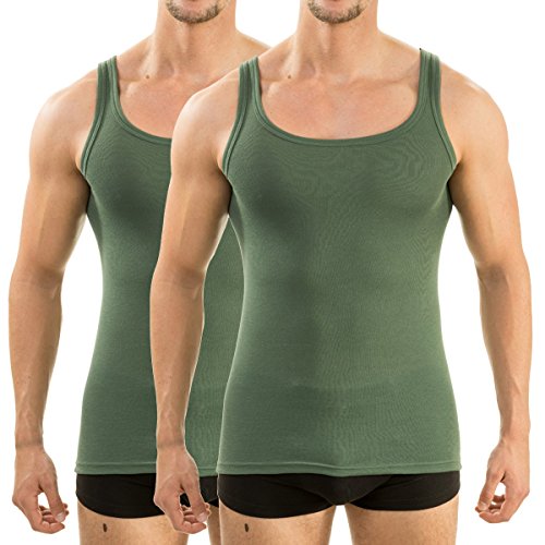 HERMKO 63000 2er Pack Herren Funktionsunterhemd, Tank Top (Weitere Farben), Größe:D 4 = EU S, Farbe:Olive von HERMKO