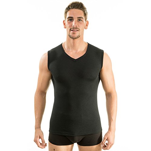 HERMKO 63050 Herren Funktions Tank Top mit V-Ausschnitt Funktionsunterwäsche Unterhemd aktiv schnelltrocknend Muskelshirt, Größe:D 8 = EU XXL, Farbe:schwarz von HERMKO