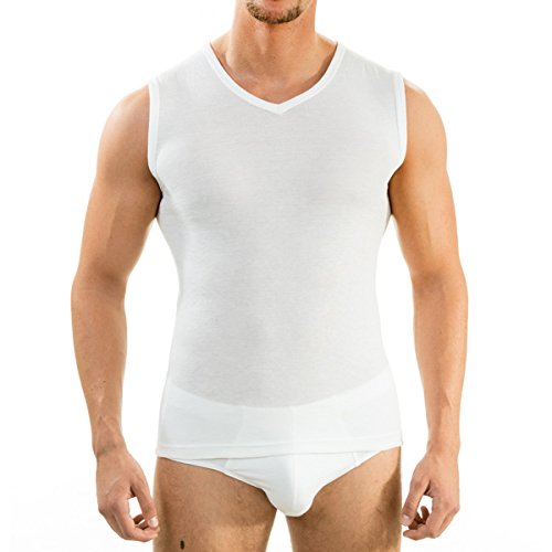 HERMKO 63050 Herren Funktions Tank Top mit V-Ausschnitt Funktionsunterwäsche Unterhemd aktiv schnelltrocknend Muskelshirt, Größe:D 4 = EU S, Farbe:weiß von HERMKO
