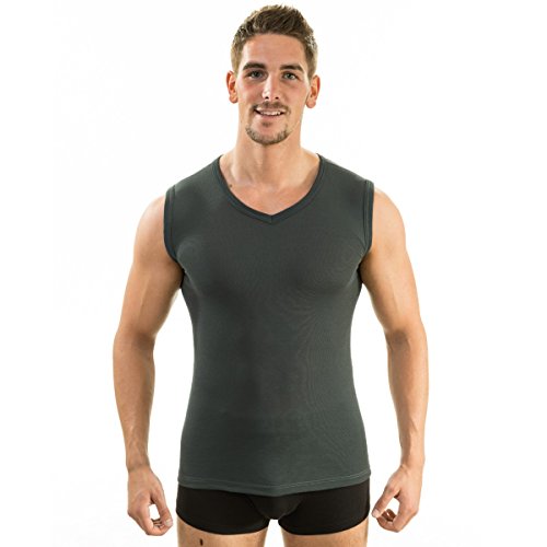 HERMKO 63050 Herren Funktions Tank Top mit V-Ausschnitt Funktionsunterwäsche Unterhemd aktiv schnelltrocknend Muskelshirt, Größe:D 6 = EU L, Farbe:Graphit von HERMKO