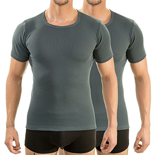 HERMKO 63840 2er Pack Herren Funktionsunterwäsche Shirt mit 1/4 Arm, Rundhals (Weitere Farben), Größe:D 4 = EU S, Farbe:Graphit von HERMKO