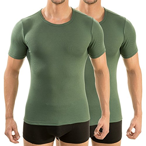 HERMKO 63840 2er Pack Herren Funktionsunterwäsche Shirt mit 1/4 Arm, Rundhals (Weitere Farben), Größe:D 5 = EU M, Farbe:Olive von HERMKO