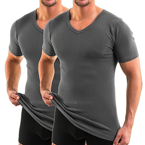 HERMKO 64880 2er Pack Herren Kurzarm Funktionsshirt mit V-Neck, Größe:D 5 = EU M, Farbe:Graphit von HERMKO