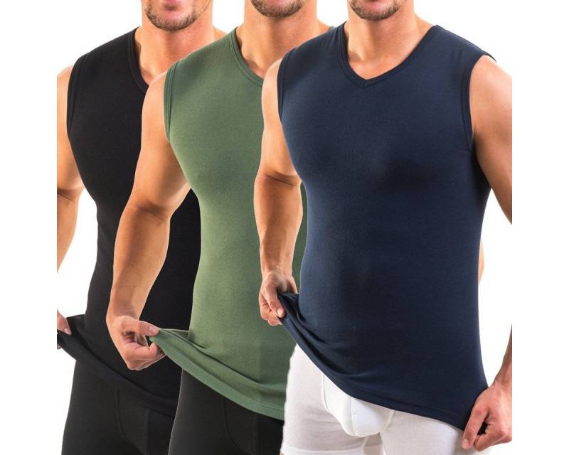 HERMKO Achseltop 3050 3er Pack Herren Muskelshirt V-Ausschnitt aus 100% Bio-Baumwolle von HERMKO