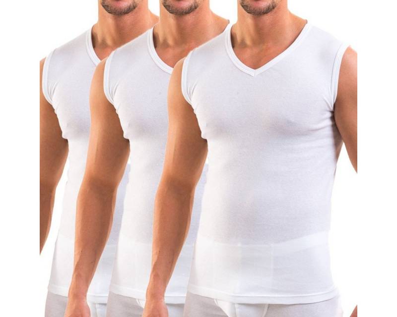 HERMKO Achseltop 3050 3er Pack Herren Muskelshirt V-Ausschnitt aus 100% Bio-Baumwolle von HERMKO
