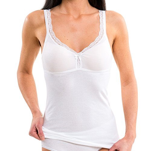 HERMKO Damen BH-Hemd mit Spitze - Unterhemd mit integriertem Bustier 175803850, Farbe:weiß, Größe:36/38 (S) von HERMKO