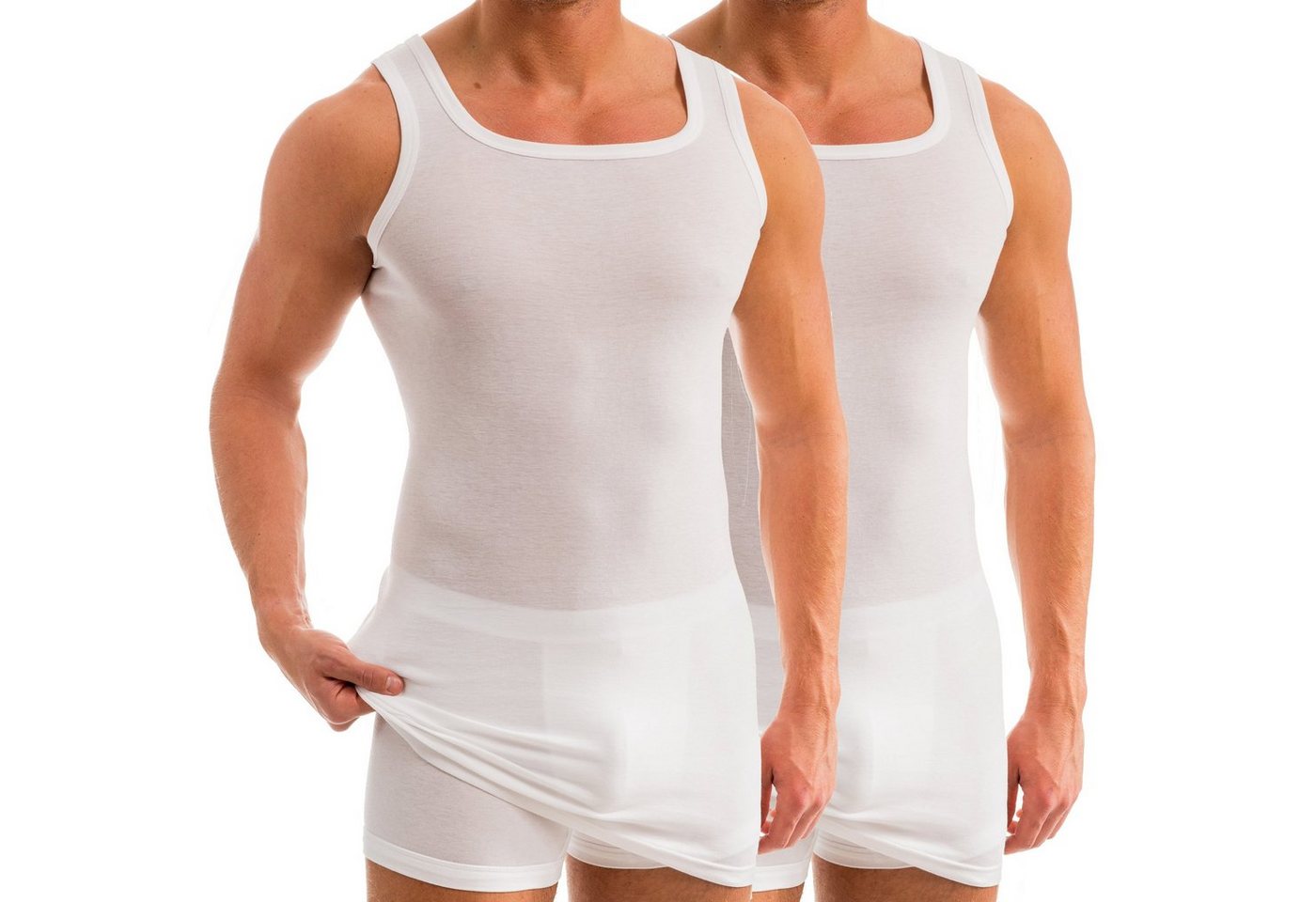 HERMKO Unterhemd 16027 2er Pack Herren extralanges Unterhemd aus Baumwolle / Modal von HERMKO