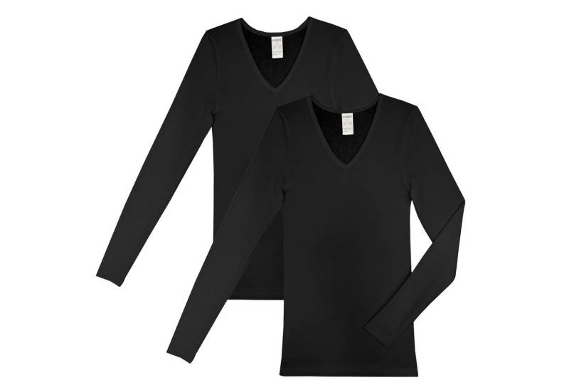 HERMKO Unterhemd 13680 2er Pack Damen langarm Unterhemd mit V-Ausschnitt von HERMKO