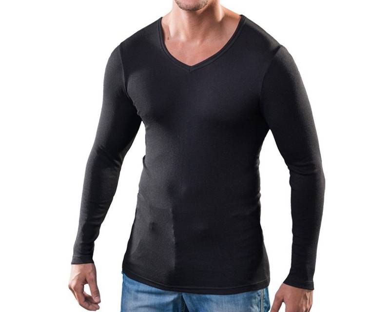 HERMKO Unterziehshirt 164680 Herren langarm Shirt mit V-Ausschnitt aus Baumwolle / Modal von HERMKO