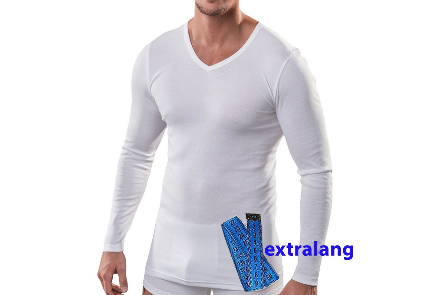 HERMKO Unterziehshirt 164687 Herren langarm Shirt in extralang mit V-Auschnitt von HERMKO