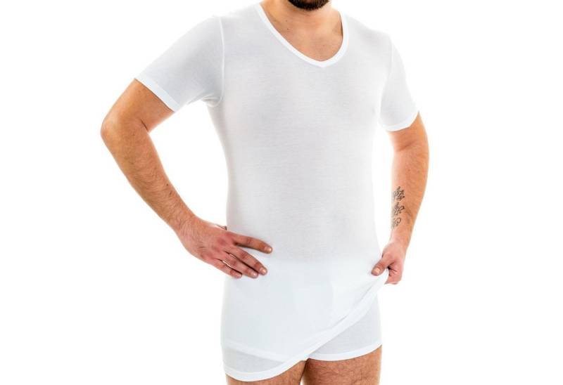 HERMKO Unterziehshirt 164887 Extralanges Herren Unterhemd V-Ausschnitt aus Baumwolle/Modal von HERMKO