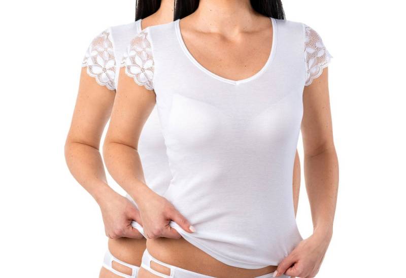 HERMKO Unterziehshirt 1788030 2er Pack Damen Shirt V-Ausschnitt + kurzen Spitzen-Ärmeln von HERMKO
