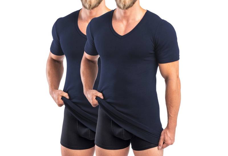 HERMKO Unterziehshirt 488710 2er Pack Extralanges Herren kurzarm Shirt +6cm V-Neck mit Bund von HERMKO