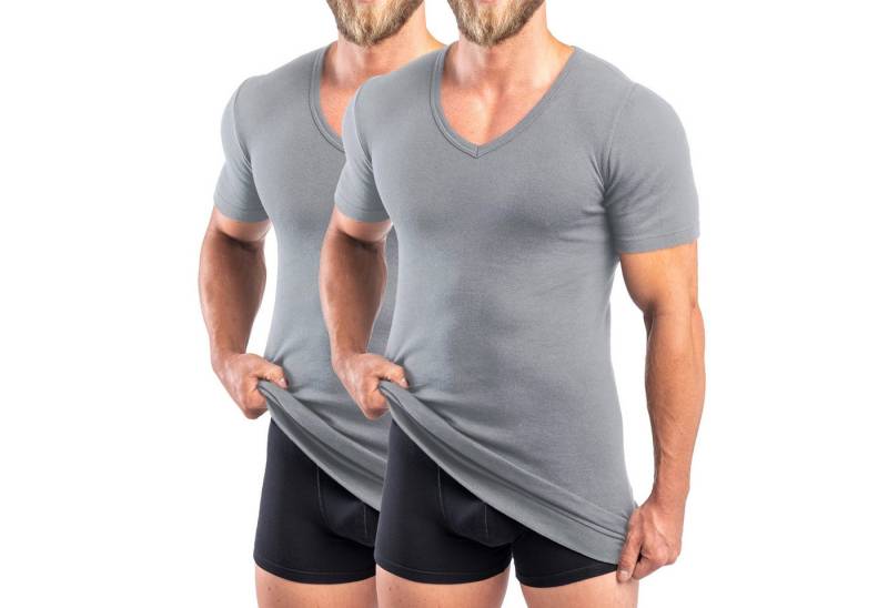 HERMKO Unterziehshirt 488710 2er Pack Extralanges Herren kurzarm Shirt +6cm V-Neck mit Bund von HERMKO
