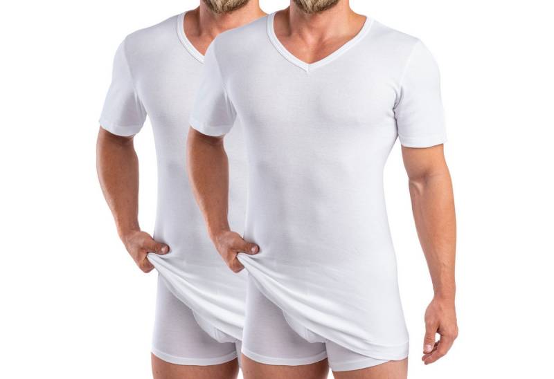 HERMKO Unterziehshirt 488710 2er Pack Extralanges Herren kurzarm Shirt +6cm V-Neck mit Bund von HERMKO