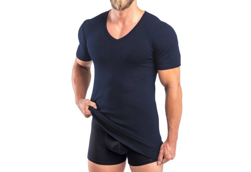 HERMKO Unterziehshirt 488710 Extralanges Herren kurzarm Shirt +6 cm V-Neck mit Bundabschluss von HERMKO