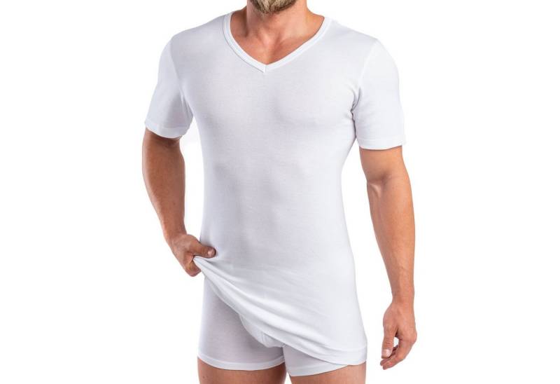 HERMKO Unterziehshirt 488710 Extralanges Herren kurzarm Shirt +6 cm V-Neck mit Bundabschluss von HERMKO