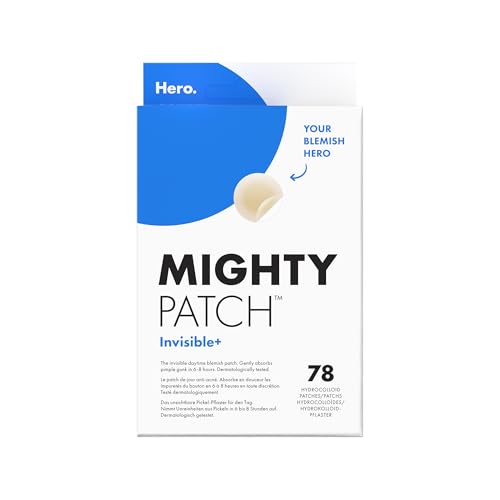 Hero Mighty Patch Invisible+ Pickel-Patches von Hero Cosmetics, klare Hydrokolloid-Pflaster zur Akne-Behandlung, 78 Stück von HERO