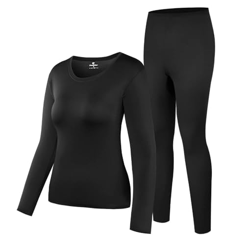 HEROBIKER Thermo-Unterwäsche für Damen, ultraweich, Unterhemd, Ober- und Unterteil, lange Unterhose mit Fleece gefüttert, Winter, warm, Schwarz XXL von HEROBIKER