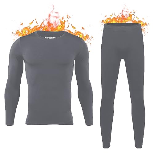 HEROBIKER Herren Thermo-Unterwäsche Set Skiing Winter Warm Base Layers Tight Long Johns Top & Bottom Set mit Fleece gefüttert Schwarz von HEROBIKER