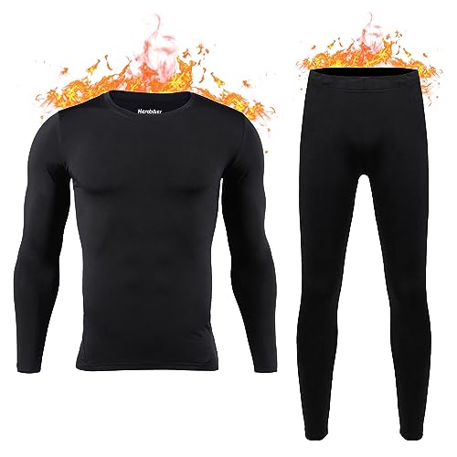 HEROBIKER Herren Thermo-Unterwäsche Set Skiing Winter Warm Base Layers Tight Long Johns Top & Bottom Set mit Fleece gefüttert Schwarz von HEROBIKER