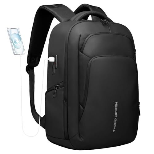 HEROIC KNIGHT Laptop Rucksack Herren, 17.3 Zoll Laptoprucksack Handgepäck Rucksack Damen Tagesrucksack Wasserdicht, Reiserucksack Notebook Backpack für Business Schule Wandern Fahrrad-Schwarz von HEROIC KNIGHT