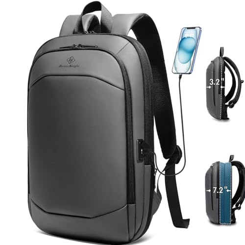 HEROIC KNIGHT Laptop Rucksack Herren 17 Zoll wasserdichter erweiterbarer Reiserucksack Handgepäck Laptoptasche Tagesrucksack mit USB-Anschluss Arbeitsrucksack für Uni Arbeit Business Reise-Grau von HEROIC KNIGHT