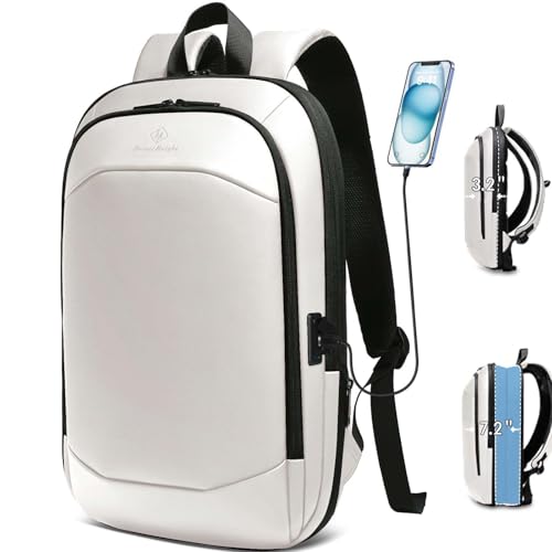HEROIC KNIGHT Laptop Rucksack Herren 17 Zoll wasserdichter erweiterbarer Reiserucksack Handgepäck Laptoptasche Tagesrucksack mit USB-Anschluss Arbeitsrucksack für Uni Arbeit Business Reise Weiß von HEROIC KNIGHT