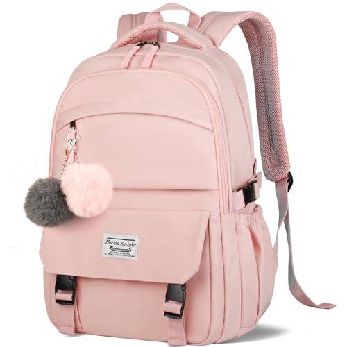 HEROIC KNIGHT Schulrucksack Mädchen Jungen Groß Rucksack Damen Herren Wasserdicht mit Laptopfach 15,6 Zoll Backpack Leicht Schultasche Daypack Anti-Diebstahl, für Schule Arbeit Reise-Rosa von HEROIC KNIGHT