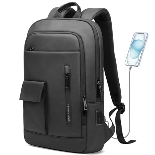 Laptop Rucksack Herren, Leicht Business Wasserdicht Rucksack mit USB-Anschluss Diebstahlsicher Klein Tagesrucksack Multifunktional Backpack für 17 Zoll Notebook für Arbeit Schule Uni Reisen-Schwarz von HEROIC KNIGHT