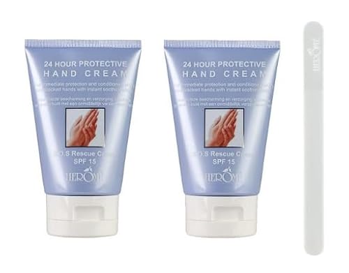 Herome 2-Pack 24H Protective Handcreme (Hand Cream) - Schützt (SPF 15) und Pflegt Sehr Trockene Und Rissige Hände Für 24 Stunden - mit Glasnagelfeile gratis - 2 * 80ml. von HEROME
