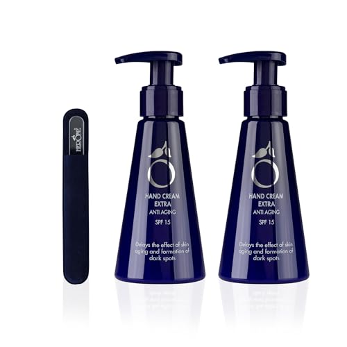 Herome 2-Pack Handcreme (Hand Cream) Extra Anti Aging - Schütz Gegen Hautalterung Und Pigmentflecken, Mildert Falten SPF15, mit gratis Glasnagelfeile- 2 * 120ml. von HEROME