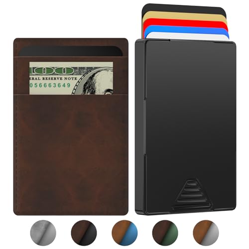 Herren RFID Blocking Front Pocket Wallet mit AirTag Halter Geschenk für Papa Ehemann Freund Slim Bifold Wallet Blau, Schwarz, Push-Karte von HERORI