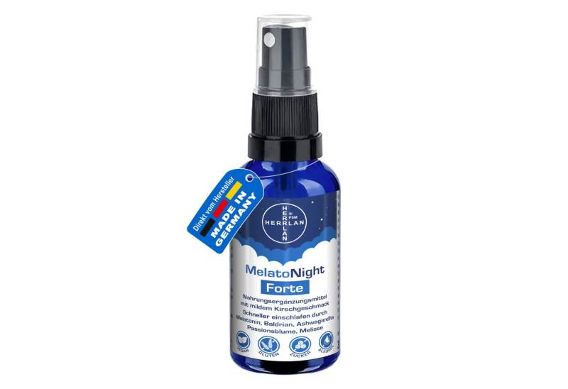 HERRLAN Mundspray MelatoNight Forte - Melatonin Spray Hochdosiert, (mit Kirschgeschmack, Ashwagandha, Baldrian, Melisse und Passionsblume) HERRLAN-Qualität I Made in Germany von HERRLAN