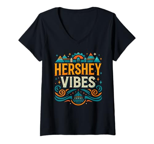 Damen Hershey Vibes T-Shirt Simple City Hershey T-Shirt mit V-Ausschnitt Damen Hershey Vibes T-Shirt Simple City Hershey T-Shirt mit V-Ausschnitt von HERSHEY Designs By ShirtZilla
