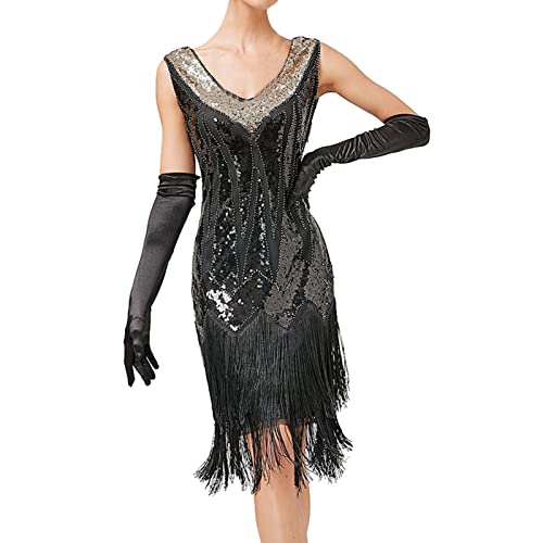 HERSIL Damen 1920s Vintage Kleid Flapper Charleston Kleid Gatsby Pailletten Quasten Saum Cocktail Flapper Abschlussballkleid Abendkleid Cocktail Party Kostüm Kleid von HERSIL