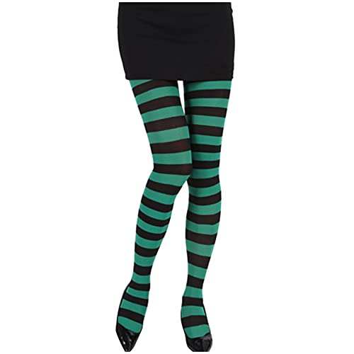 HERSIL Damen-Halloween-Kostüm, formende, transparente Strumpfhose mit kontrastierendem Streifenmuster Blickdichte Strümpfe Schwarz (Green M, One Size) von HERSIL