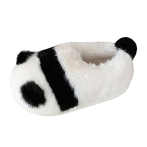 HERSIL Weiche niedliche Panda-Hausschuhe Baumwolle mit vollem Wickelabsatz für Damen, Winter, Zuhause, Schlafzimmer, Dicke Sohle, warme Plüschschuhe Linedance Schuhe Damen (White, 40) von HERSIL