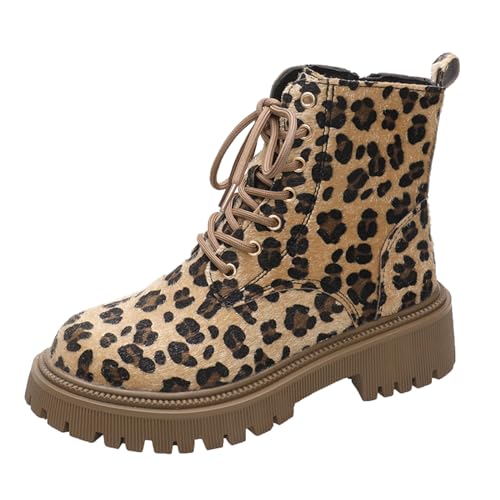 HERSIL Winter Vintage Leopard Schnürung dicker Absatz kurze Stiefel Outdoor Schuhe Damen Wasserdicht 41 (Brown, 41) von HERSIL