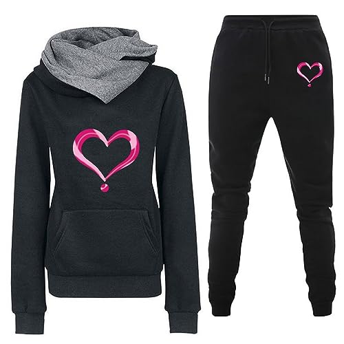 Heartbeat Jogginganzug Damen Herbst Winter Gefütterte 2 Teiler Jogginganzug Hoodie Kuschelig Freizeit Sportanzug Hausanzug Elegant Y2K 2023 Trainingsanzug Große Größen Fitness Zweiteiler von HERSIL