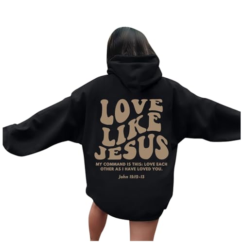 Jesus Loves You Hoodie Shirt Damen Sweatshirt Oversized Kapuzenpullover Langarm Hoodies Langarm Kleidung Tops Basic Shirt Sport Pullover Freizeit Pulli Einfarbig (N1-Black, S) von HERSIL