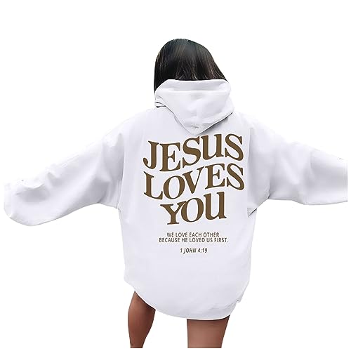 Jesus Loves You Hoodie Shirt Damen Sweatshirt Oversized Kapuzenpullover Langarm Hoodies Langarm Kleidung Tops Basic Shirt Sport Pullover Freizeit Pulli Einfarbig von HERSIL