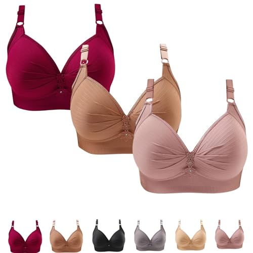 HERTL Newintops 2024 Plus Size Bequemer Unterwäsche BH Damen Push Up Wireless Comfort Support Ohne Bügel BHs, 3 Stück - 04, 100B/C von HERTL