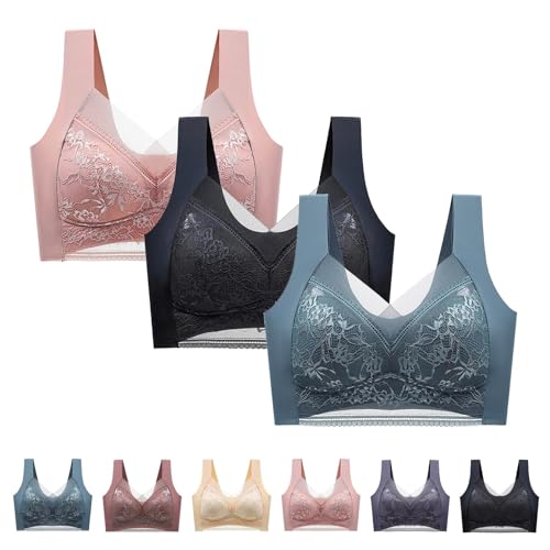 Tiffany Push Up BH Tiffany Push Up Vollschalen BH Anti Agging BH Haltungskorrektur Vorne Schließen BH Spitze, 3 Stück - 03, 4X-Large von HERTL